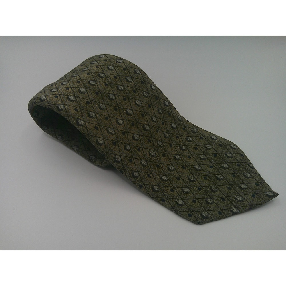 Zylos George Machado Men's Silk Tie Tan Brown Diamond Geometric Pattern